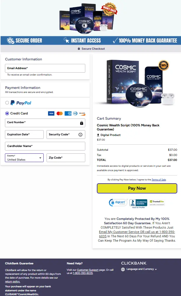 Cosmic Wealth Script Secured Order Form